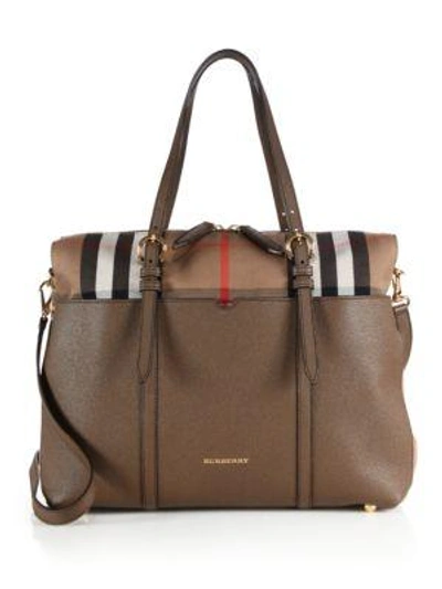 Shop Burberry Diaper Bag In Taupe