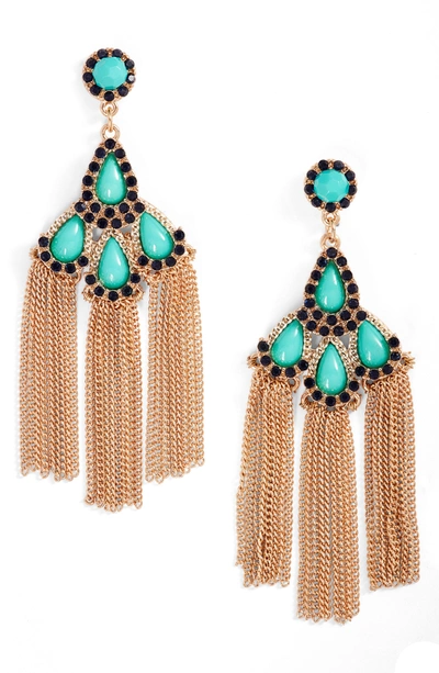 Shop Adia Kibur Chain Fringe Drop Earrings In Turquoise