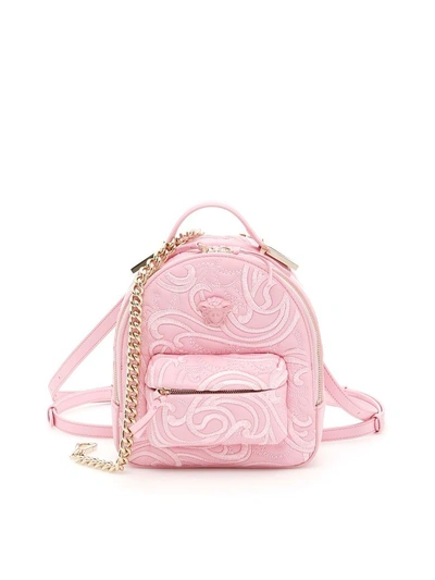 Shop Versace Baroque Quilted Nappa Backpack In Rosa+oro Chiarorosa