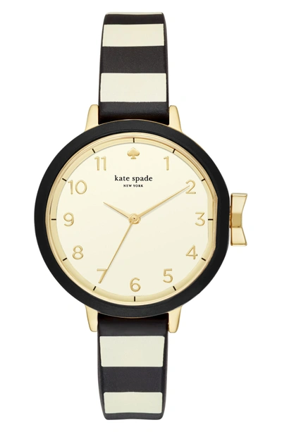 Shop Kate Spade Park Row Silicone Strap Watch, 34mm In Black/ Gold/ Black