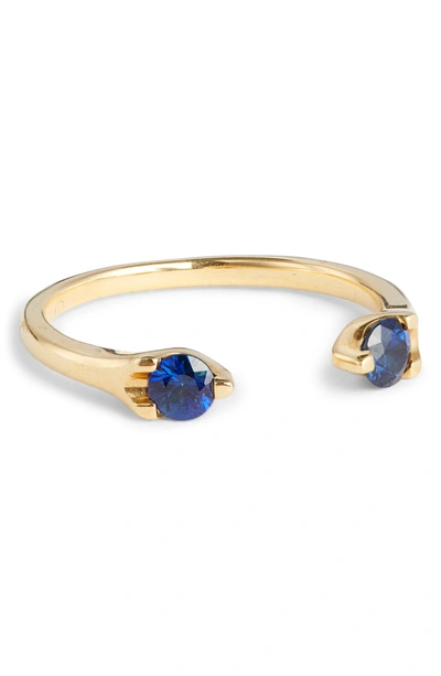 Shop Anita Ko Orbit Blue Sapphire Open Ring In Yellow Gold
