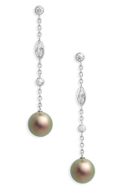 Shop Mikimoto Black South Sea & Diamond Linear Drop Earrings In White Gold