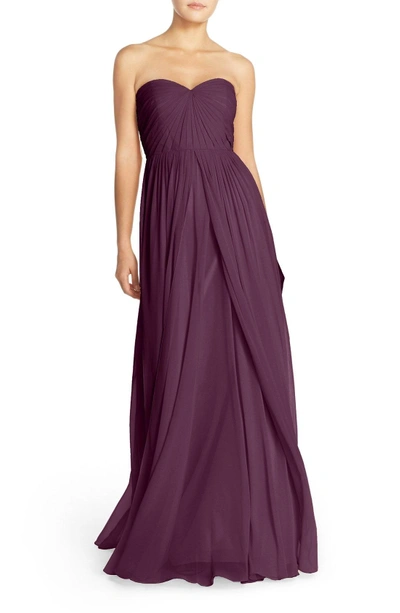 Shop Jenny Yoo Mira Convertible Strapless Chiffon Gown In Black Currant