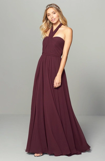 Shop Jenny Yoo Mira Convertible Strapless Chiffon Gown In Black Currant
