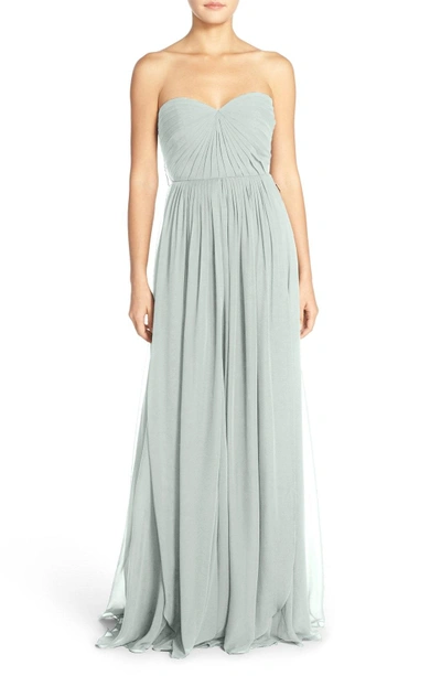 Shop Jenny Yoo Mira Convertible Strapless Chiffon Gown In Morning Mist