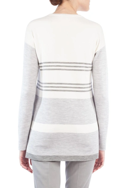 Shop Akris Wool & Silk Stripe Back Sweater In Gravel/ Paper