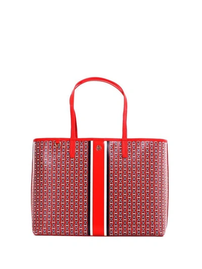 Shop Tory Burch Gemini Link Stripe Red Shopping Bag In Exotic Red Gemini Link Stripe