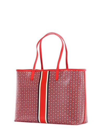 Shop Tory Burch Gemini Link Stripe Red Shopping Bag In Exotic Red Gemini Link Stripe