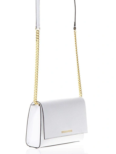 Shop Dsquared2 White Leather Chain Strap Shoulder Bag