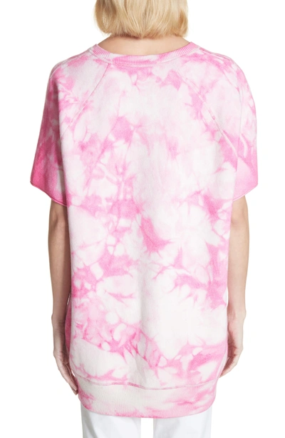 Shop Michael Kors Tie Dye Short Sleeve Cashmere Blend Sweatshirt In Carnation