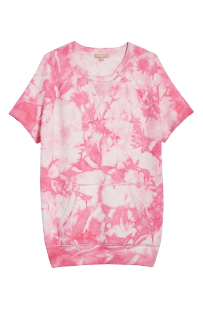 Shop Michael Kors Tie Dye Short Sleeve Cashmere Blend Sweatshirt In Carnation