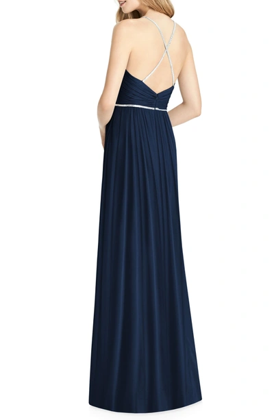 Shop Jenny Packham Pleat Bodice Chiffon A-line Gown In Midnight