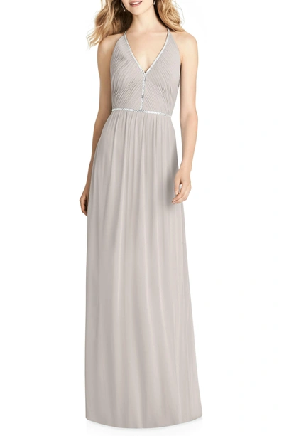 Shop Jenny Packham Pleat Bodice Chiffon A-line Gown In Oyster