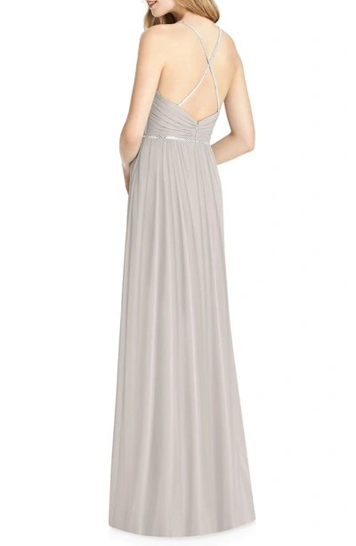 Shop Jenny Packham Pleat Bodice Chiffon A-line Gown In Oyster