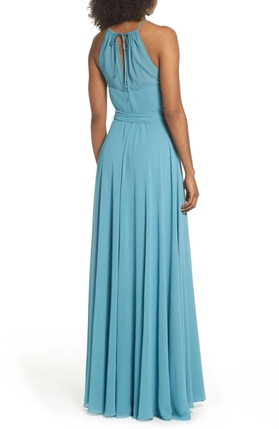 Shop Amsale Kyra Chiffon Halter Gown In Teal