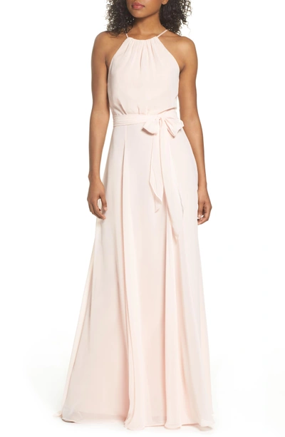 Shop Amsale Kyra Chiffon Halter Gown In Blush