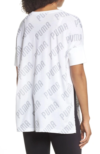 Puma En Point Logo-print Split-hem Relaxed T-shirt In White | ModeSens