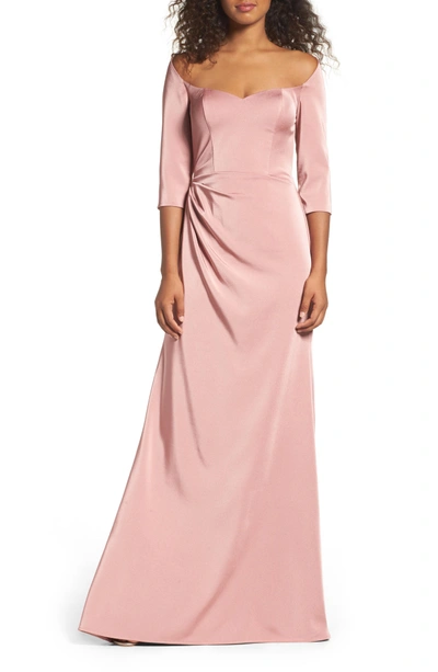 Shop La Femme Sweetheart Satin Column Gown In Dark Blush