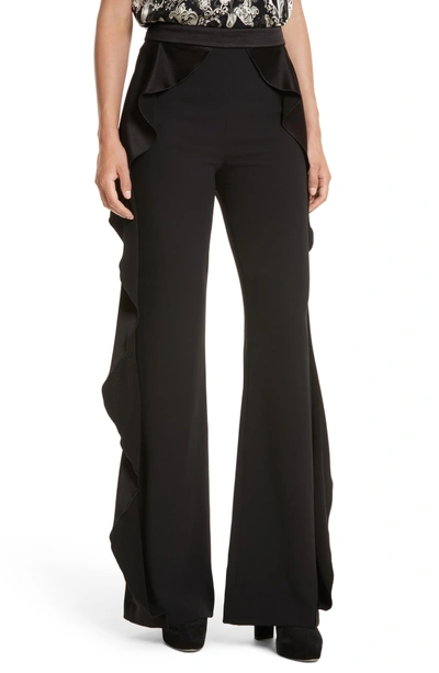 Shop Alice And Olivia Wallace Side Ruffle High Waist Pants In Black