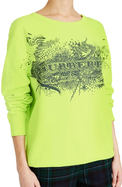 Shop Burberry Sauer Doodle Print Cotton Sweatshirt In Fluorescent Yellow