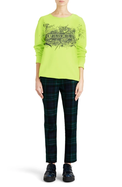 Shop Burberry Sauer Doodle Print Cotton Sweatshirt In Fluorescent Yellow