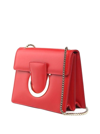 Shop Ferragamo Thalia Leather Shoulder Bag In Lipstick Red