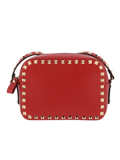 Shop Valentino Mini Bag  Rockstud Spike Small Camera Crossbody Bag In Genuine Leather In Red