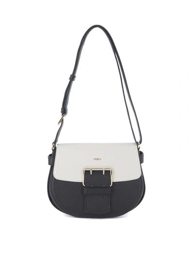 Shop Furla Hashtag Black And White Bicolor Leather Bag In Multicolor
