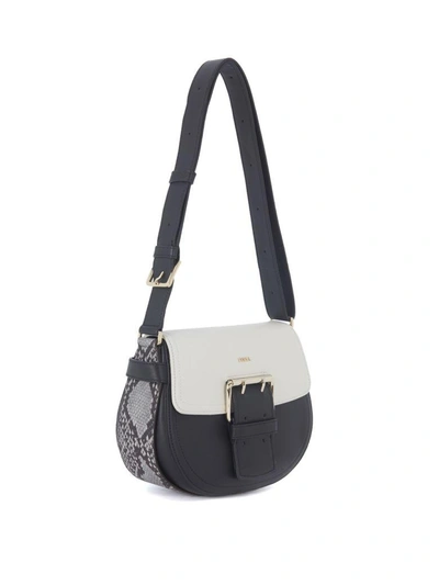 Shop Furla Hashtag Black And White Bicolor Leather Bag In Multicolor