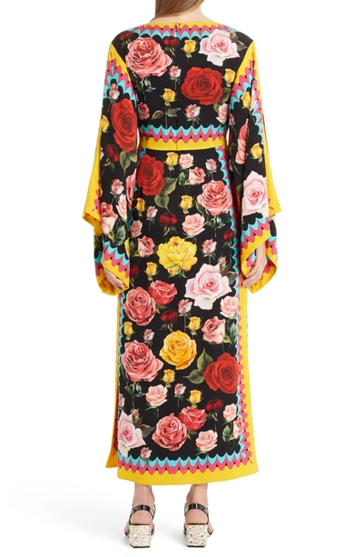 Shop Dolce & Gabbana Charm Rose Print Stretch Silk Maxi Dress