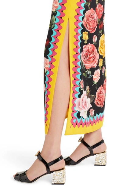 Shop Dolce & Gabbana Charm Rose Print Stretch Silk Maxi Dress