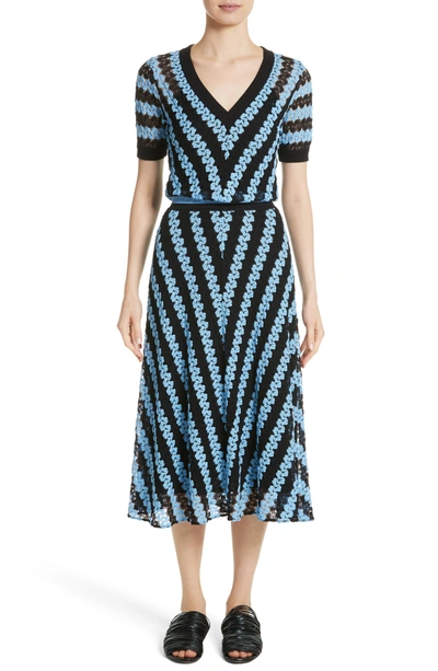 Shop Missoni Chevron Knit Midi Dress In Blue