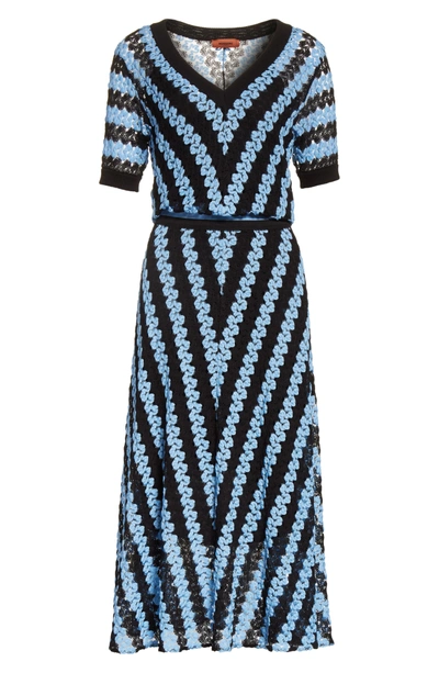 Shop Missoni Chevron Knit Midi Dress In Blue