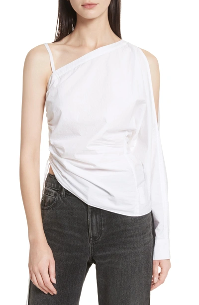 Shop Alexander Wang T Cotton Poplin One-shoulder Top In White