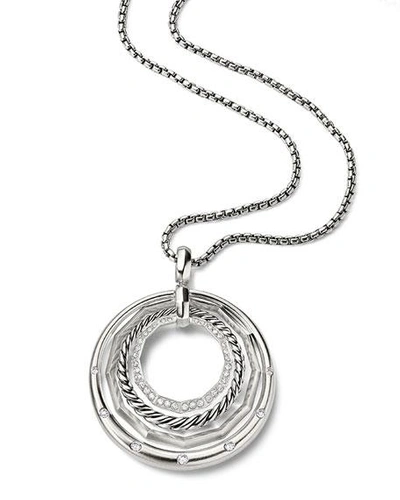 Shop David Yurman Stax Round Pendant Necklace With Diamonds In Silver