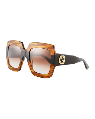 Shop Gucci Oversized Square Web Gg Sunglasses In Brown Pattern