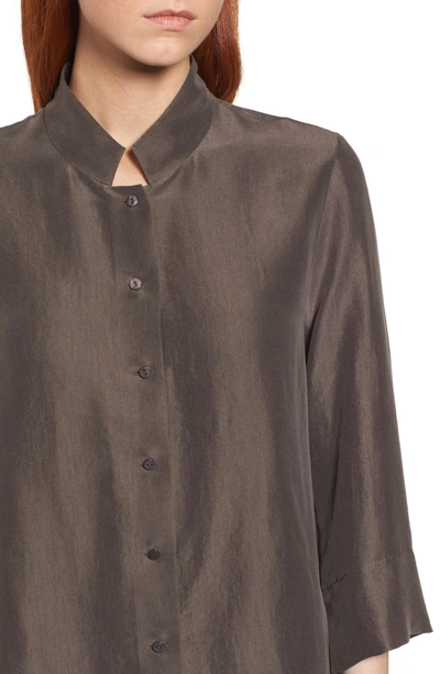 Shop Eileen Fisher Silk Georgette Crepe Stand Collar Shirt In Rye