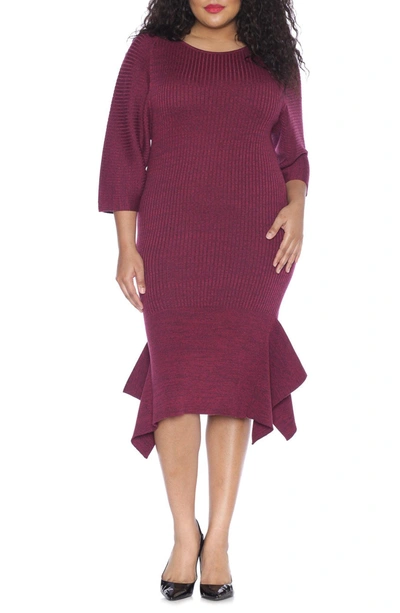 Shop Slink Jeans Handkerchief Hem Sweater Dress In Burgundy