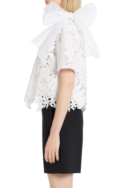 Shop Msgm Bow Embellished Lace Top In White 01
