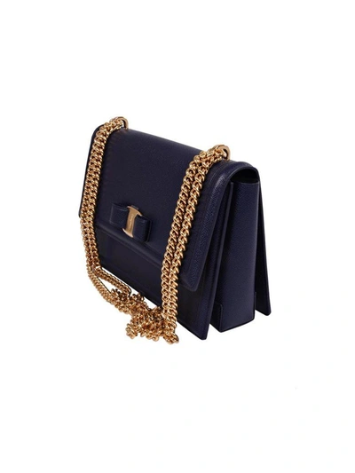 Shop Ferragamo Medium Vara Bow Shoulder Bag In Blue