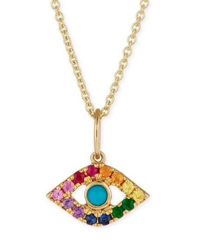 Shop Sydney Evan 14k Small Rainbow Sapphire Evil Eye Pendant Necklace In Gold