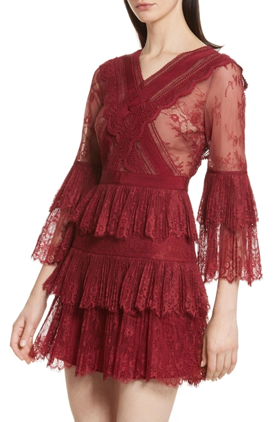 Shop Self-portrait Pleated Lace Dress In Burgundy