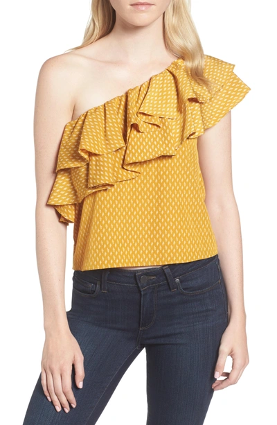 Shop Misa Klea Ruffle One-shoulder Top In Marigold/ Ivory