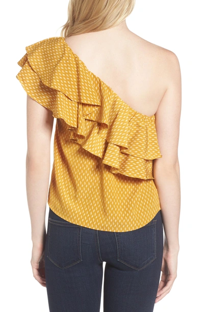 Shop Misa Klea Ruffle One-shoulder Top In Marigold/ Ivory