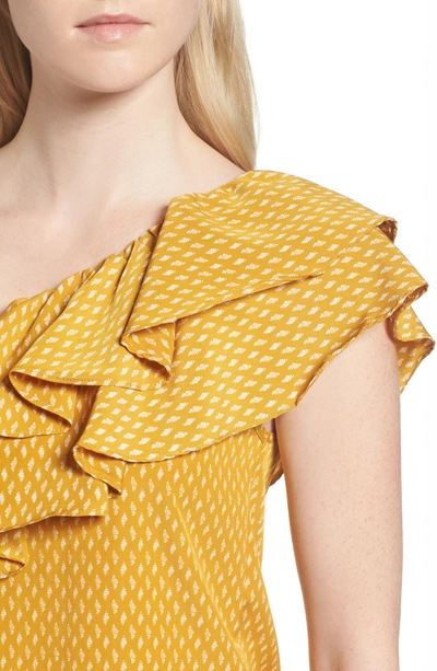 Shop Misa Klea Ruffle One-shoulder Top In Marigold/ Ivory