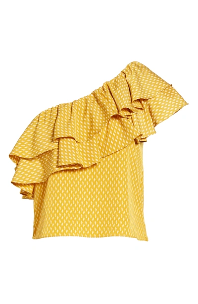 Shop Misa Klea Ruffle One-shoulder Top In Marigold/ Ivory