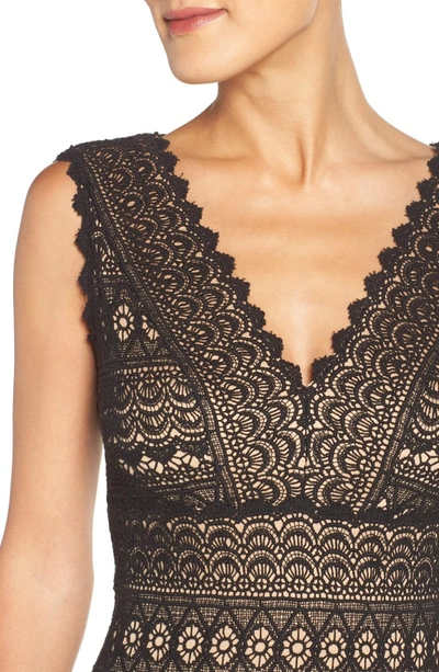 Shop Tadashi Shoji Crochet Lace Fit & Flare Gown In Black/ Nude