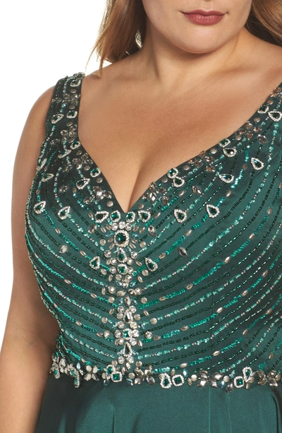 Shop Mac Duggal Beaded Bodice Gown In Emerald