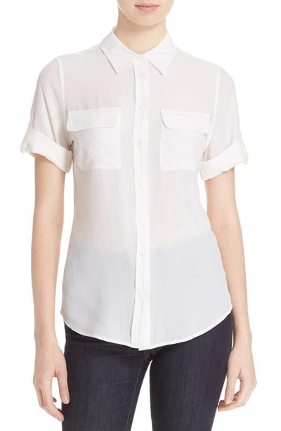 Shop Equipment Slim Signature Short Sleeve Silk Shirt In Bright White