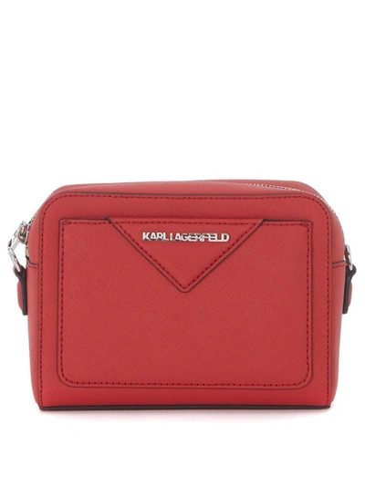 Shop Karl Lagerfeld Red Saffiano Leather Shoulder Bag In Rosso